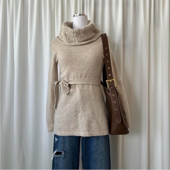 Marisa Christina Sweaters - Marisa Christina Brown Angora wool blend Cowl Neck Belted waist sweater size S.
